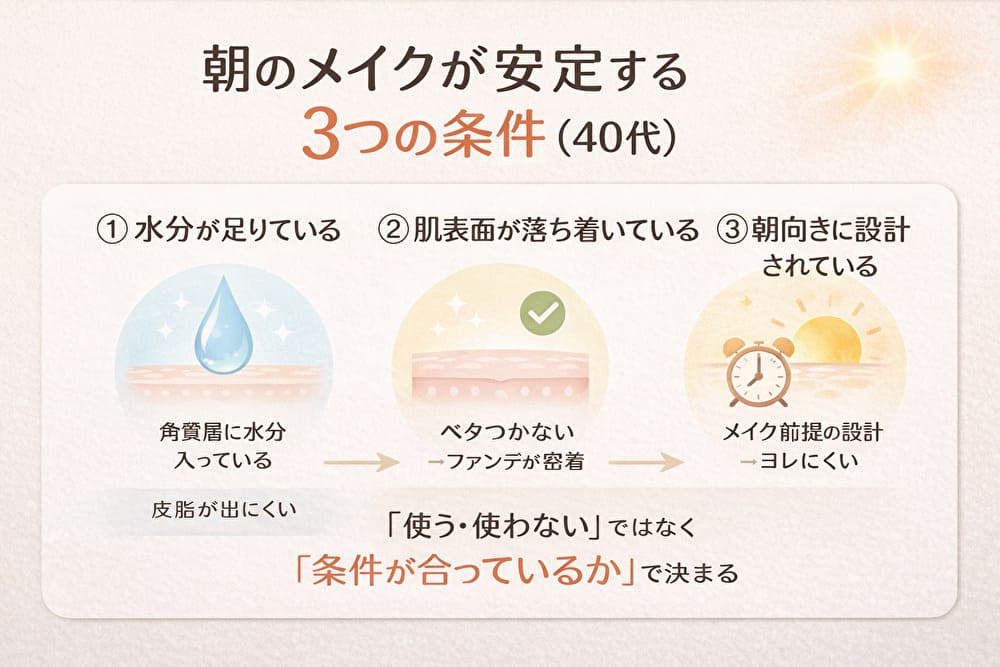 40代の朝メイクが安定する3つの条件（水分・密着・朝向き設計）