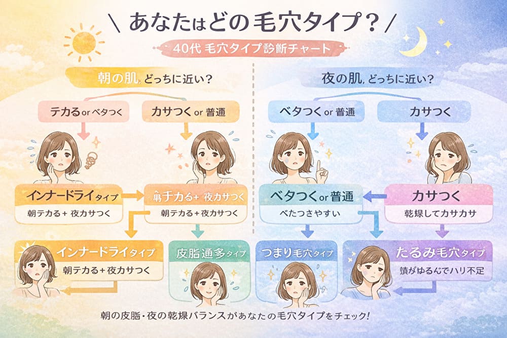 40代毛穴タイプ診断チャート｜朝皮脂・夜乾燥タイプを見分ける